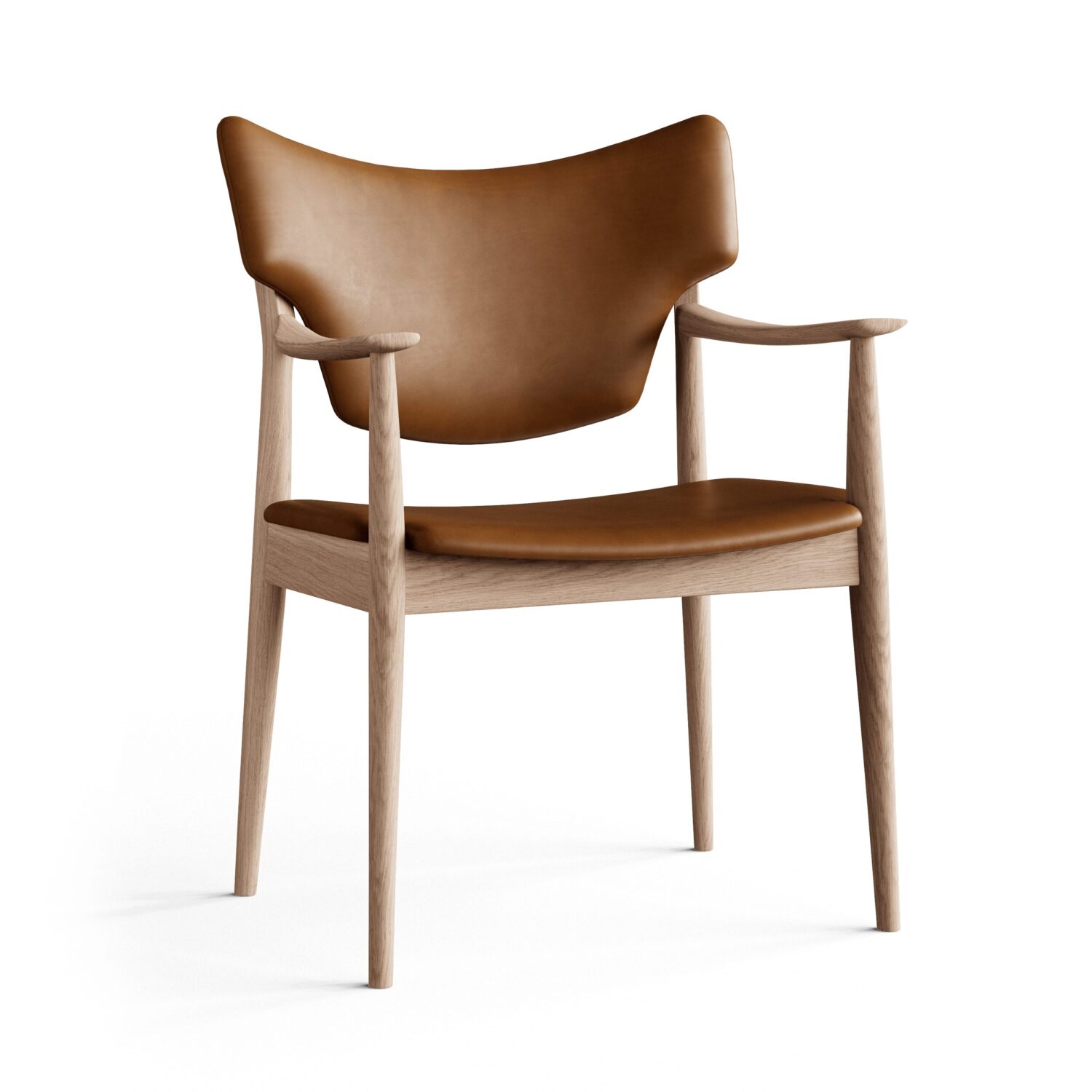 Eikund Veng Arm Chair – White oiled oak  – Aniline Leather Cognac. KOMMER PÅ LAGER 20 OKTOBER
